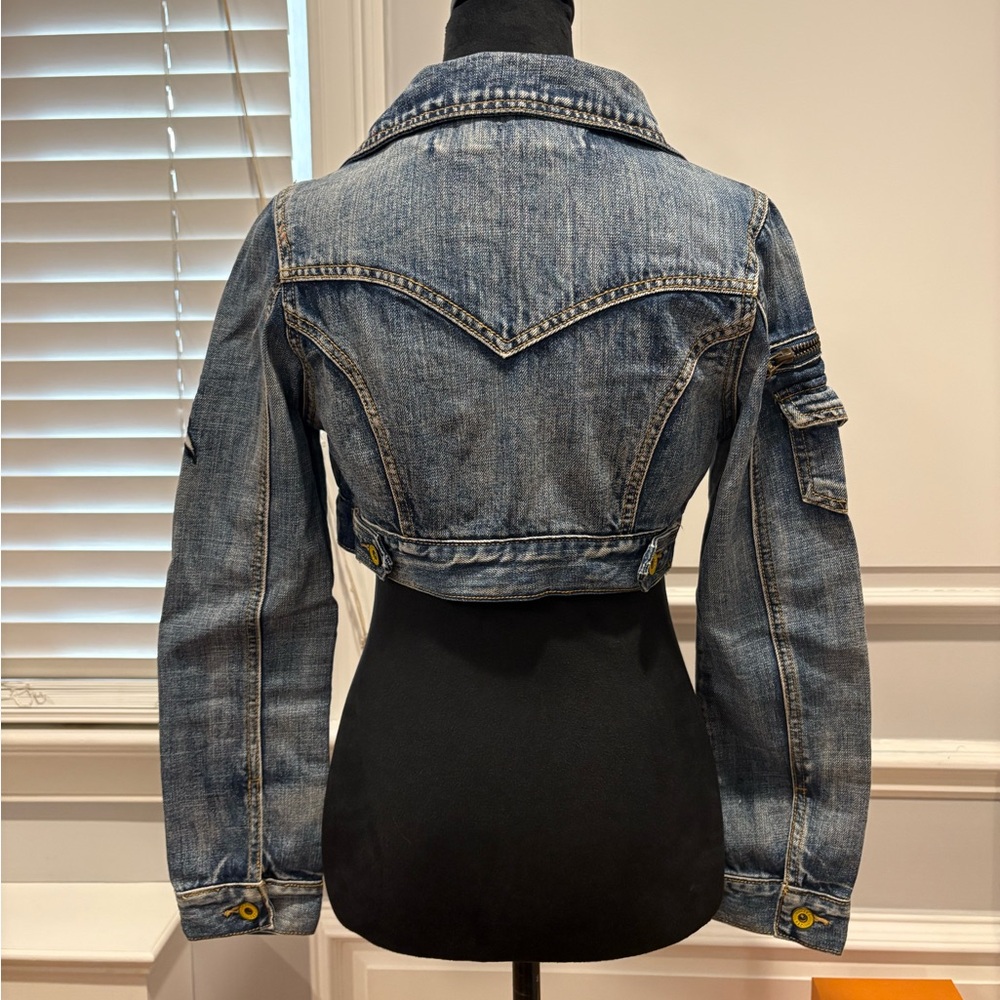Y2K Fall Cropped Denim Jacket with removable hood - Picture 4 of 8